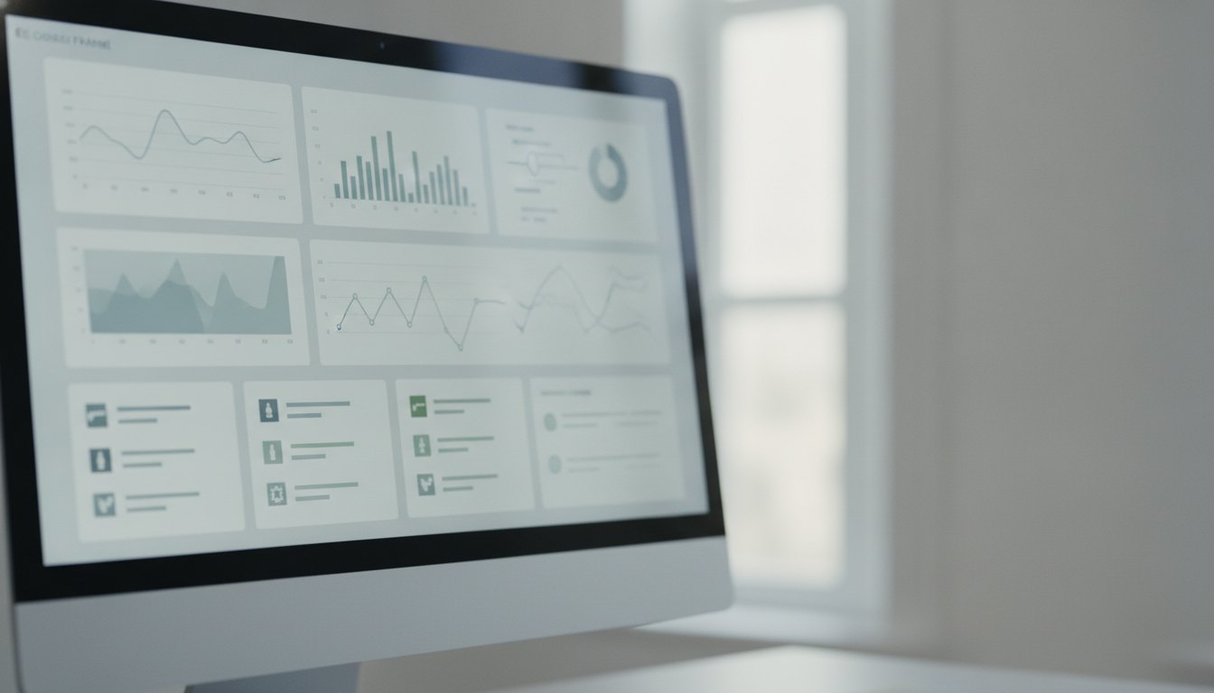 Tela de computador exibindo um painel de controle com gráficos e listas de tarefas processuais.