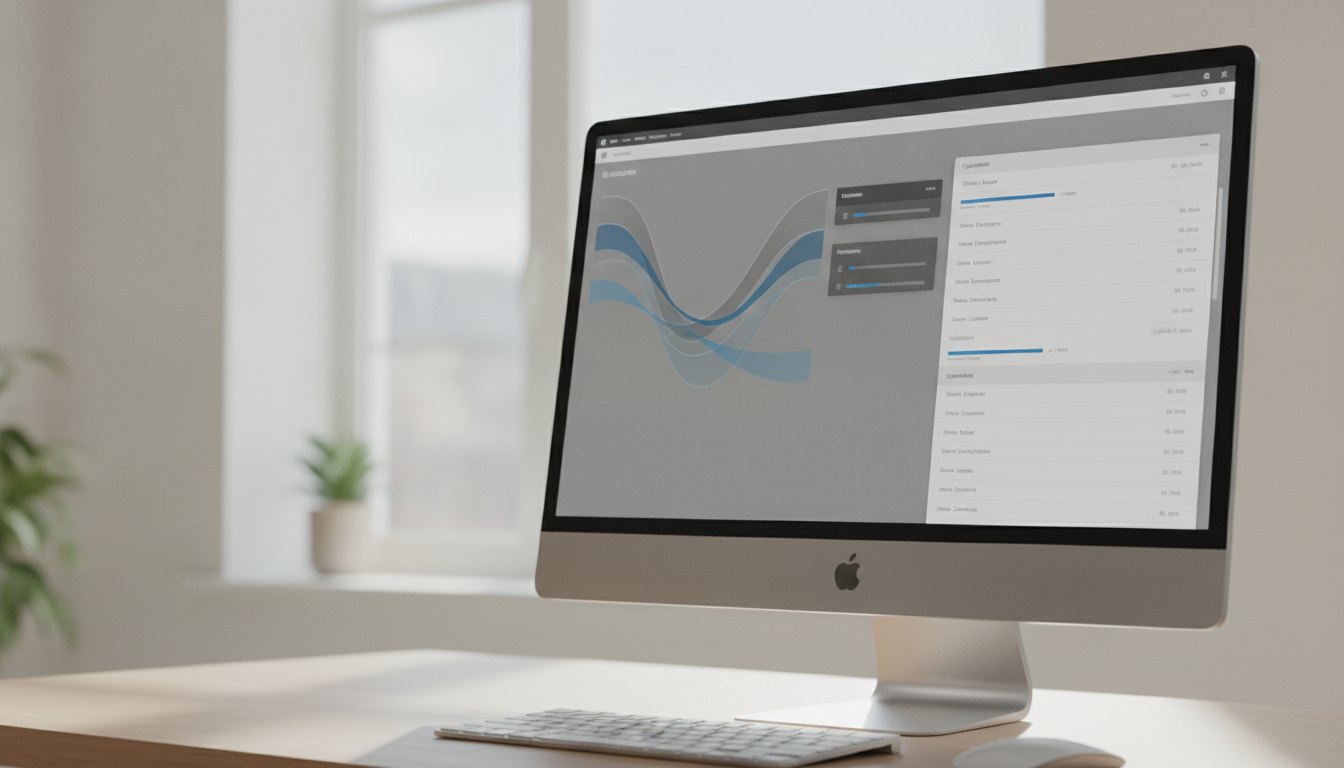 Tela de computador exibindo um painel de controle com gráficos e listas de equipamentos